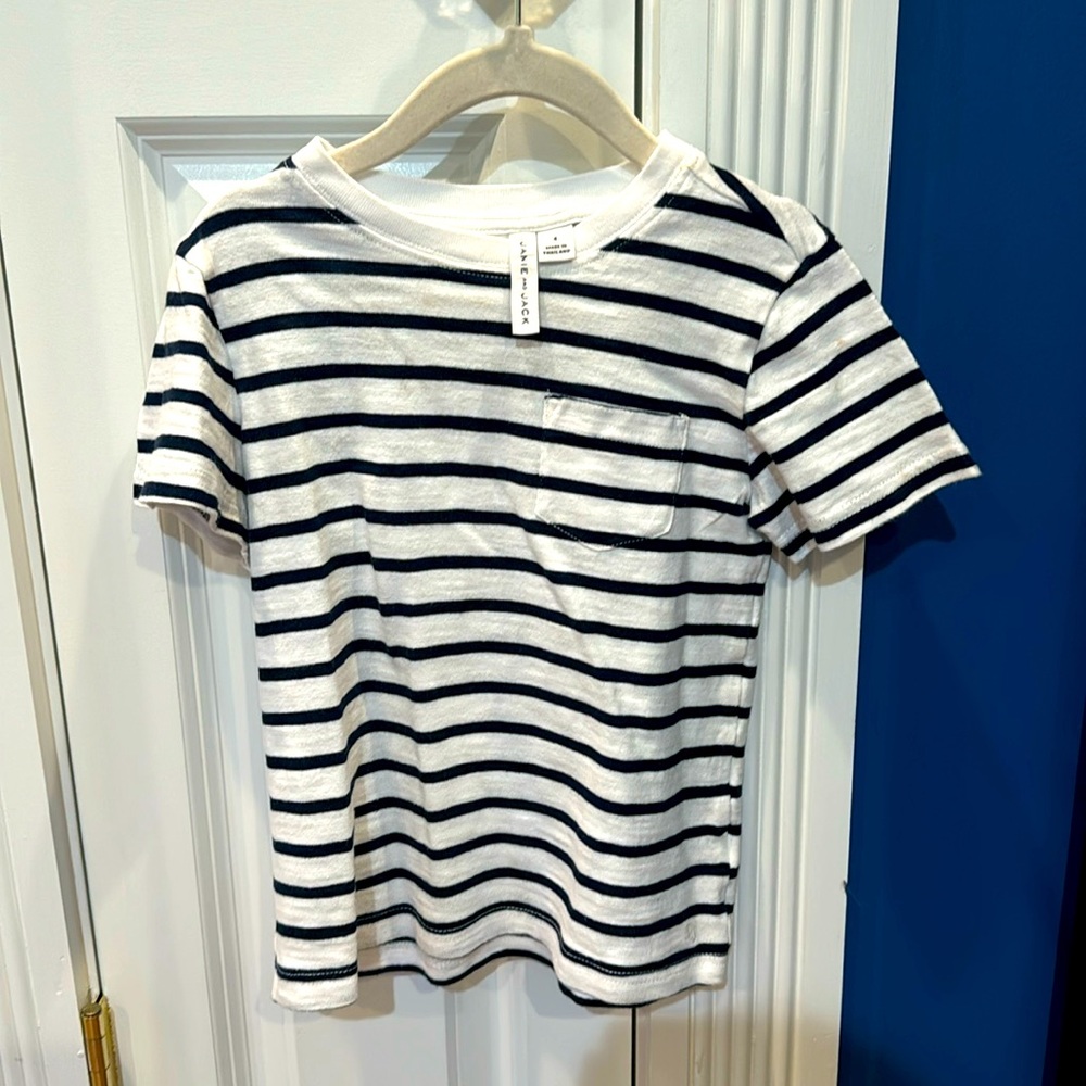 Navy blue & white stripe shirt by Janie and Jack size 4. Like new condition